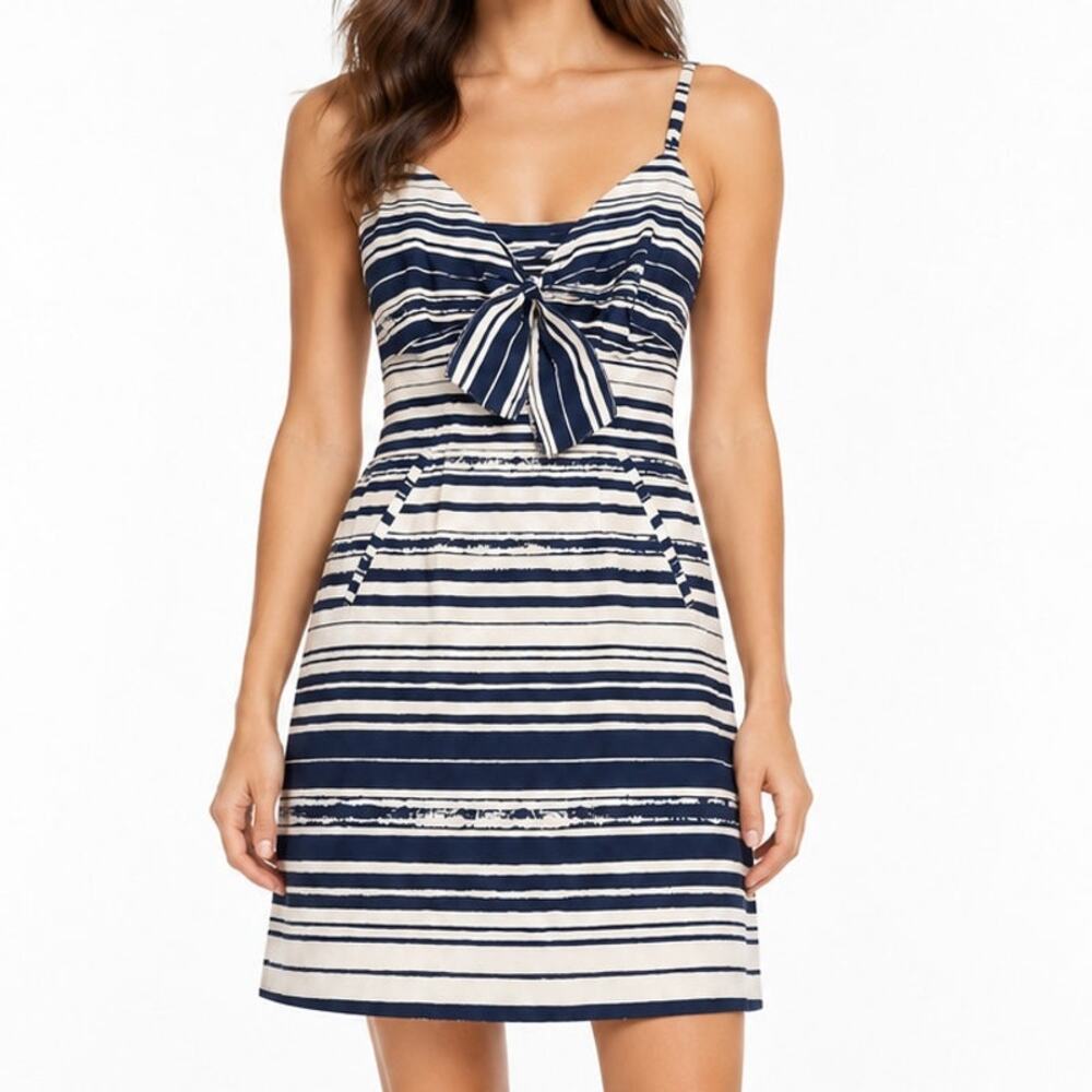 Cabi Blue White Striped Tie Front Dress Women’s XS